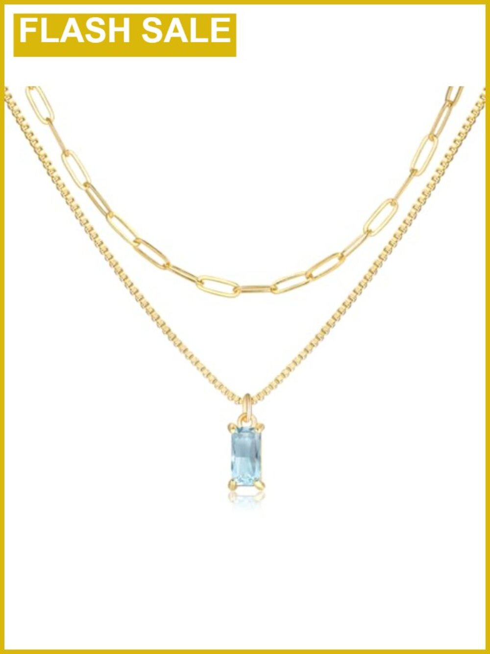 14K Gold Plated Birthstone Pendant Necklace Set for Women, Emerald Cut CZ
